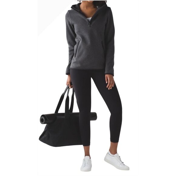 Lululemon Its Fleecing Cold Heathered Black 1/4 Zip Pullover Hoodie Sz 8 Pockets - Picture 1 of 9